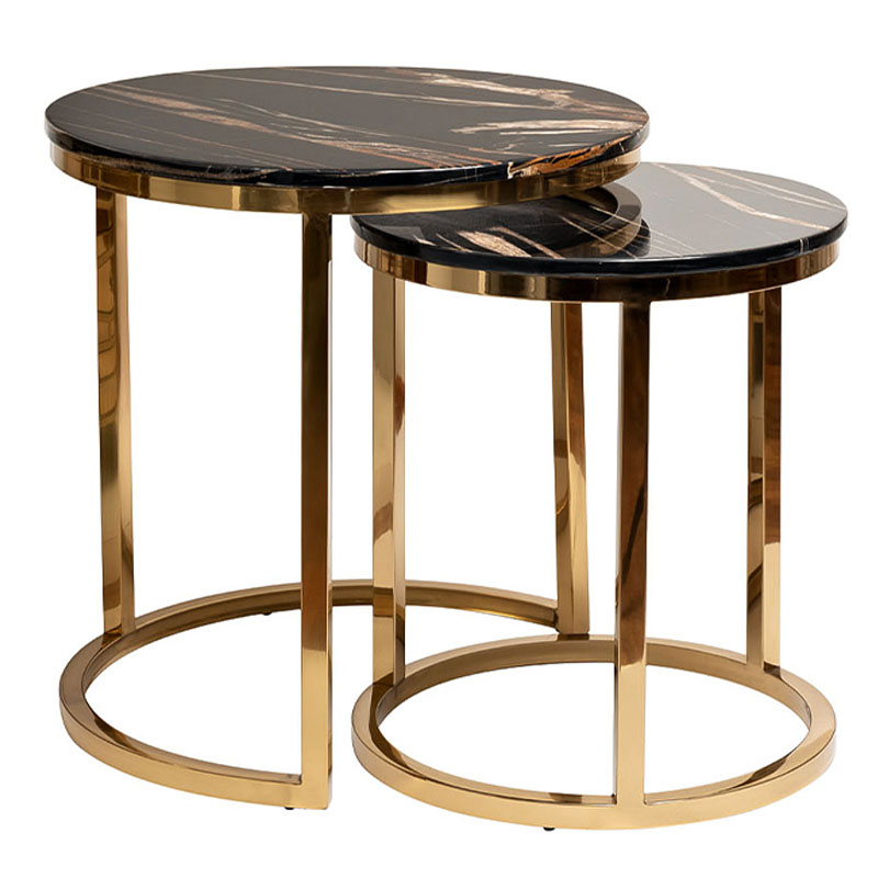 Комплект приставных столов Hewdonald Black Side Tables Глянцевое золото Черный в Грозном | Loft Concept 