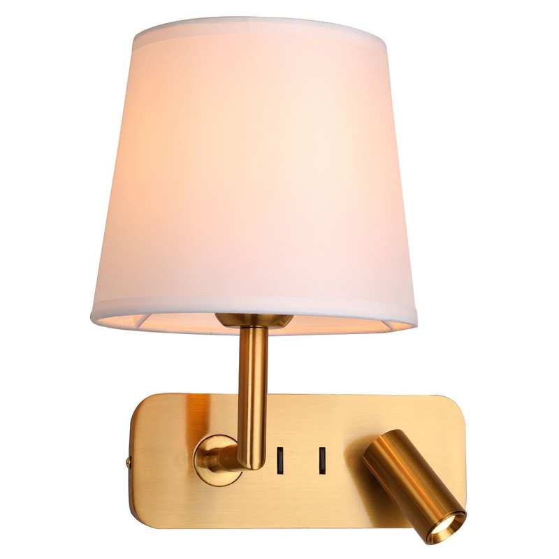 Бра с абажуром Trumpet Lamp Brass 2 лампы Латунь Белый Бежевый Бра с абажуром Trumpet Lamp Brass 2 лампы Латунь Белый Бежевый в Грозном | Loft Concept