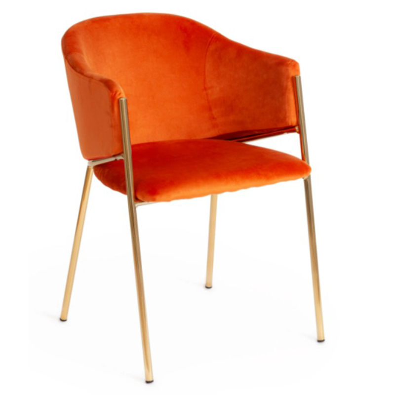 Стул Faisal Orange Velvet Chair Оранжевый Глянцевое золото Стул Faisal Orange Velvet Chair Оранжевый Глянцевое золото в Грозном | Loft Concept