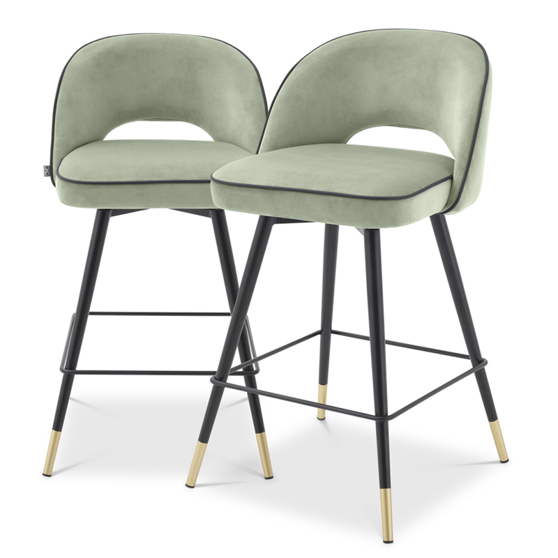 Комплект полубарных стульев Eichholtz Counter Stool Cliff set of 2 pistache green Зеленый шалфей Черный Латунь Комплект полубарных стульев Eichholtz Counter Stool Cliff set of 2 pistache green Зеленый шалфей Черный Латунь в Грозном | Loft Concept