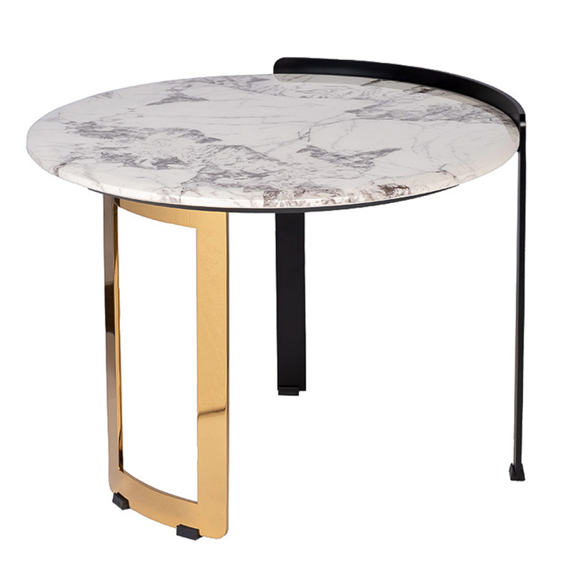 Приставной стол Rodgeir Side Table Черный Глянцевое золото Белый Мрамор Bianco Приставной стол Rodgeir Side Table Черный Глянцевое золото Белый Мрамор Bianco в Грозном | Loft Concept