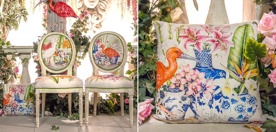 Декоративная подушка Flowers and Scarlet Ibis Pillow Декоративная подушка Flowers and Scarlet Ibis Pillow - Loft-Concept в Грозном