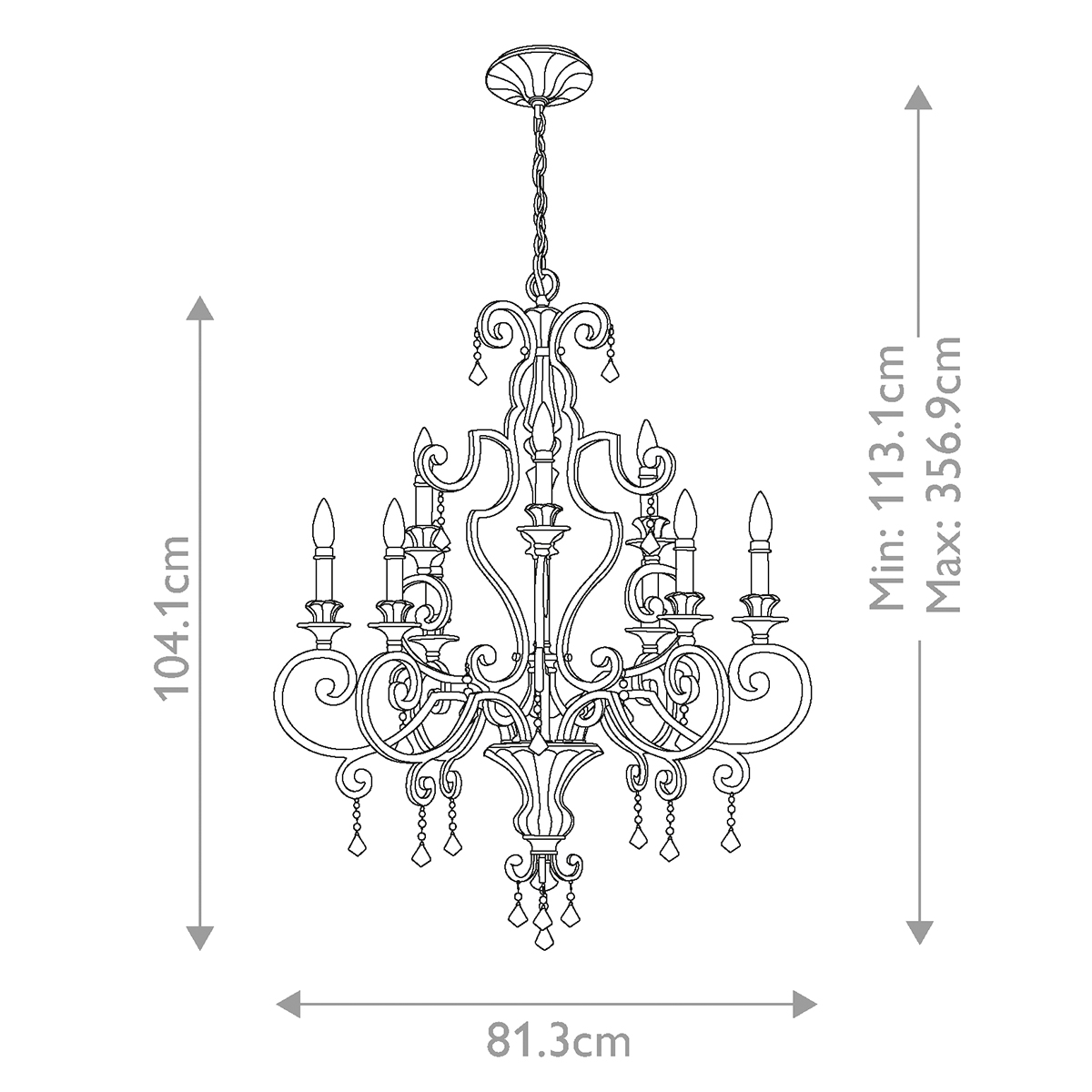 Люстра с подвесками из прозрачного стекла на кованом каркасе бронзового цвета в классическом стиле Quoizel в Грозном