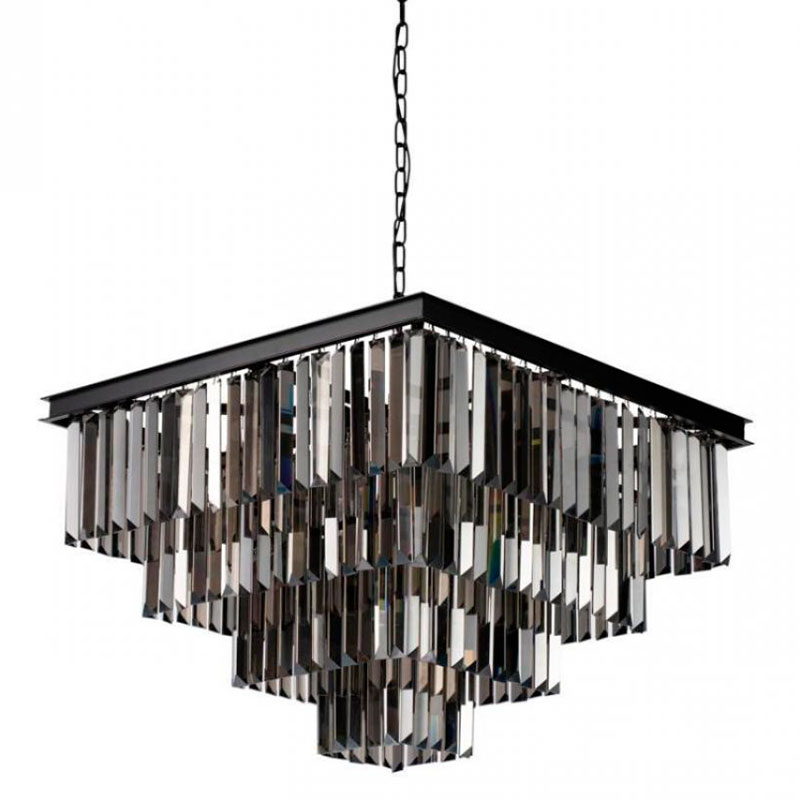 Квадратная Люстра RH 1920s Odeon Black iron Four layers Серое Стекло 60х60 Черный Серый Квадратная Люстра RH 1920s Odeon Black iron Four layers Серое Стекло 60х60 Черный Серый в Грозном | Loft Concept