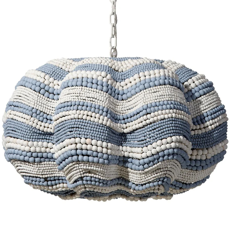 Круглая люстра волнистой формы декорированная бусами Blue White Stripes Wavy Chandelier Белый Золотой Круглая люстра волнистой формы декорированная бусами Blue White Stripes Wavy Chandelier Белый Золотой в Грозном | Loft Concept