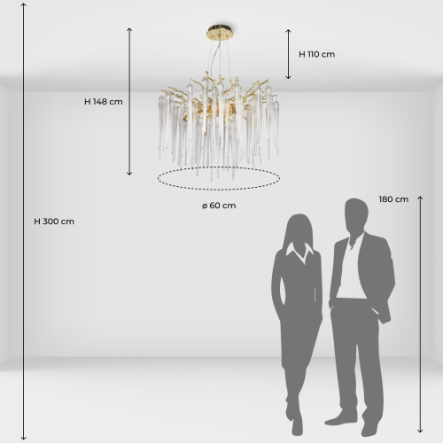 Люстра золотого цвета с декоративными ветками и длинными прозрачными стеклянными подвесами в форме сосулек Droplet Chandelier в Грозном
