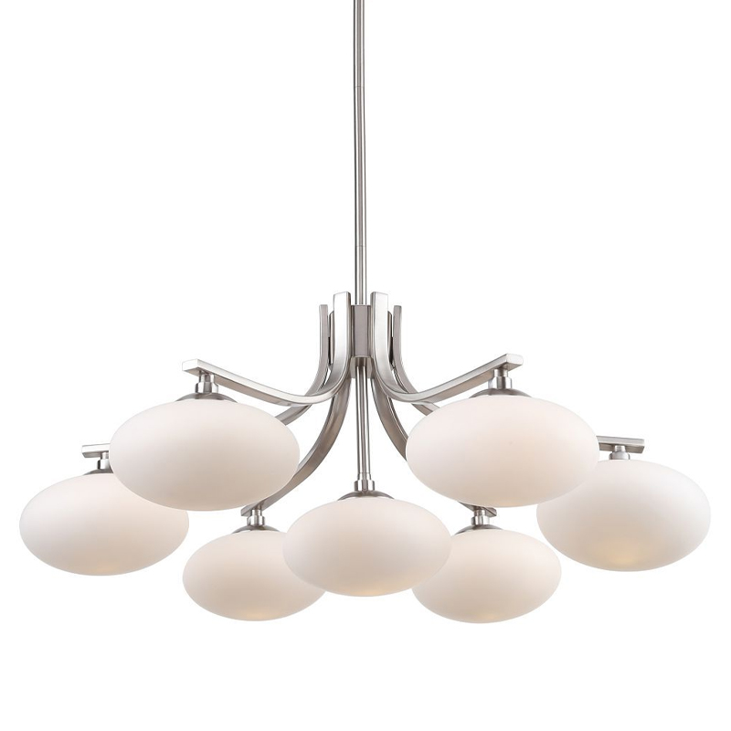 Люстра с овальными белыми плафонами Mushrooms Lamp Никель Белый Люстра с овальными белыми плафонами Mushrooms Lamp Никель Белый в Грозном | Loft Concept