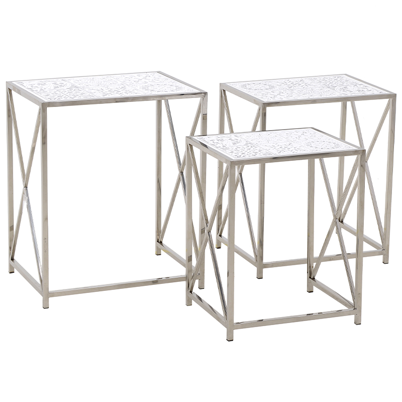 Комплект из 3-х приставных столов Hadiya Side Tables Хром Белый Комплект из 3-х приставных столов Hadiya Side Tables Хром Белый в Грозном | Loft Concept