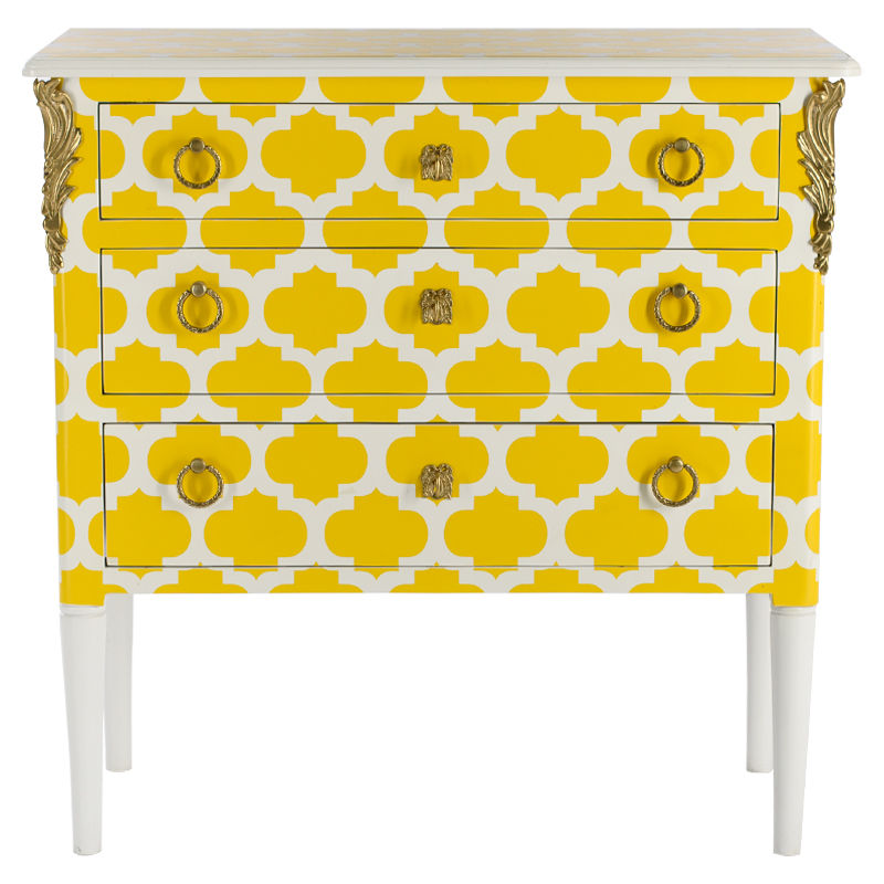 Комод с орнаментом четырехлистник L.XV CHEST OF DRAWERS Garland Желтый Желтый Белый Золотой Комод с орнаментом четырехлистник L.XV CHEST OF DRAWERS Garland Желтый Желтый Белый Золотой в Грозном | Loft Concept