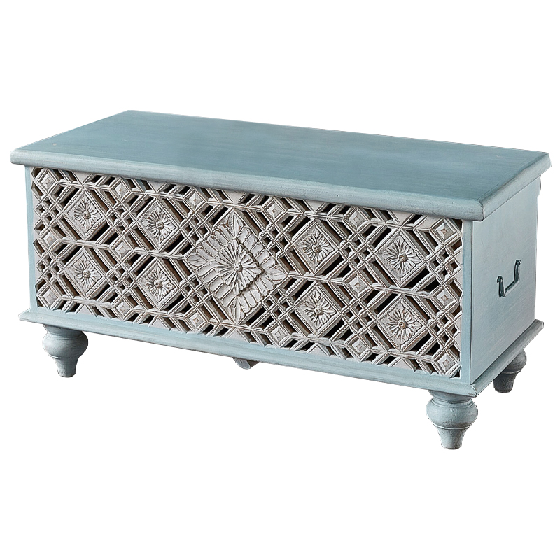 Сундук резной Vimal Carved Wood Chest Голубой Белый Сундук резной Vimal Carved Wood Chest Голубой Белый в Грозном | Loft Concept