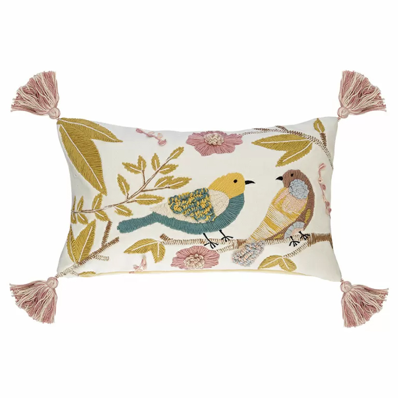 Чехол на подушку с кисточками и вышивкой птиц Ethnic mix Birds Rect Мульти Чехол на подушку с кисточками и вышивкой птиц Ethnic mix Birds Rect Мульти в Грозном | Loft Concept