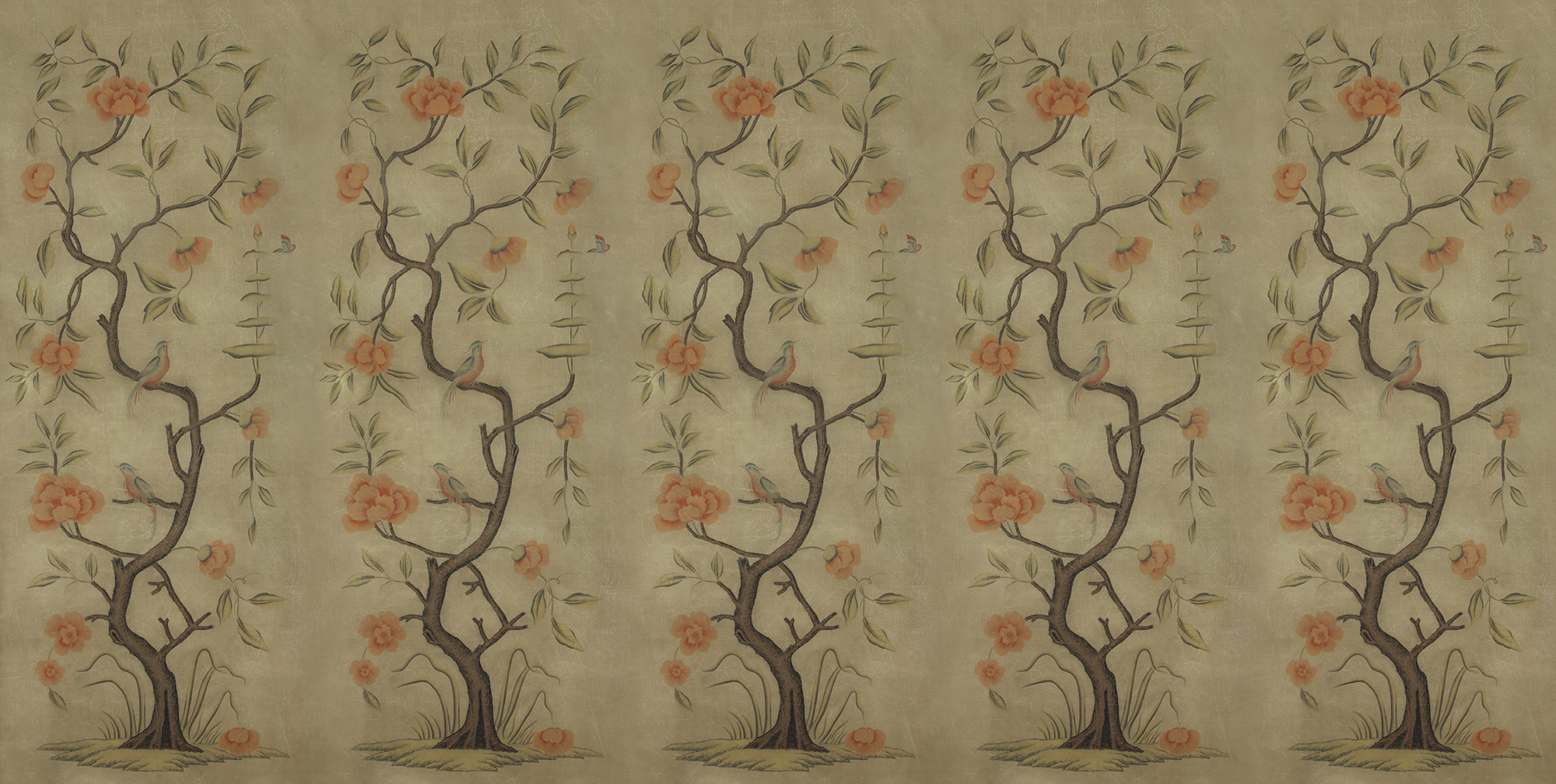 Обои ручная роспись Gustavian Tree of Life Special Colourway on brown Williamsburg Обои ручная роспись Gustavian Tree of Life Special Colourway on brown Williamsburg - постер Loft-Concept в Грозном