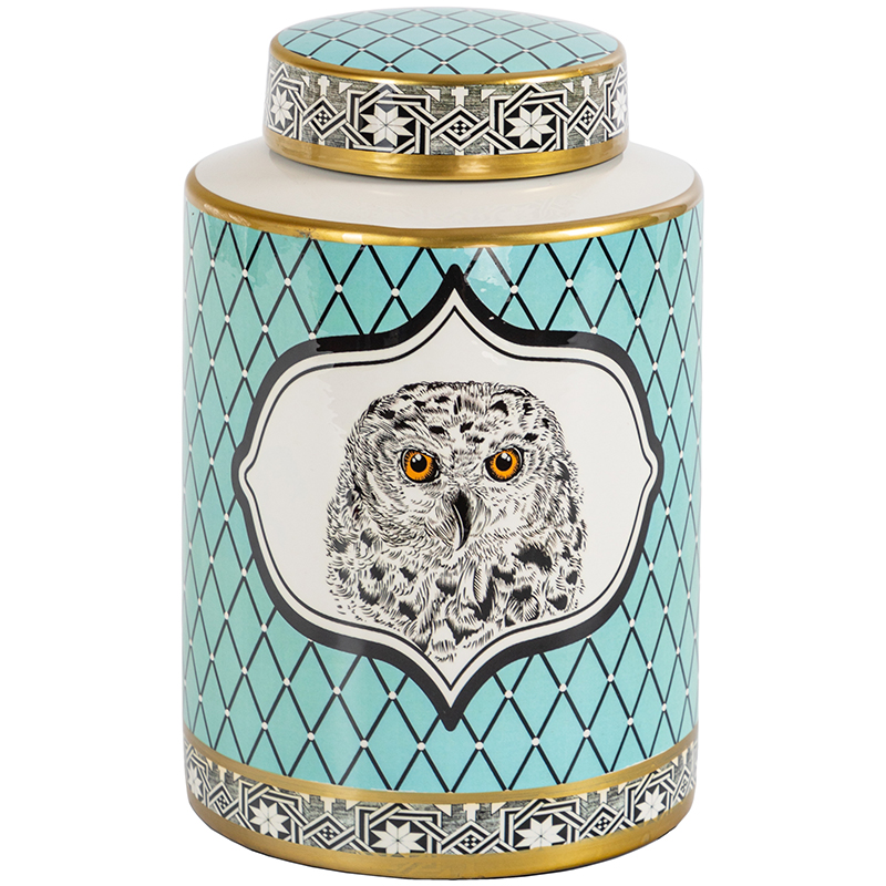 Ваза с крышкой Owl Collection Turquoise Vase Бирюзовый Черно-белый Золотой Ваза с крышкой Owl Collection Turquoise Vase Бирюзовый Черно-белый Золотой в Грозном | Loft Concept