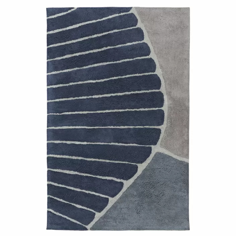 Ковер ворсовый из хлопка с рисунком Elan Stripe Dark Blue-Grey Серый Темно-синий в Грозном | Loft Concept 