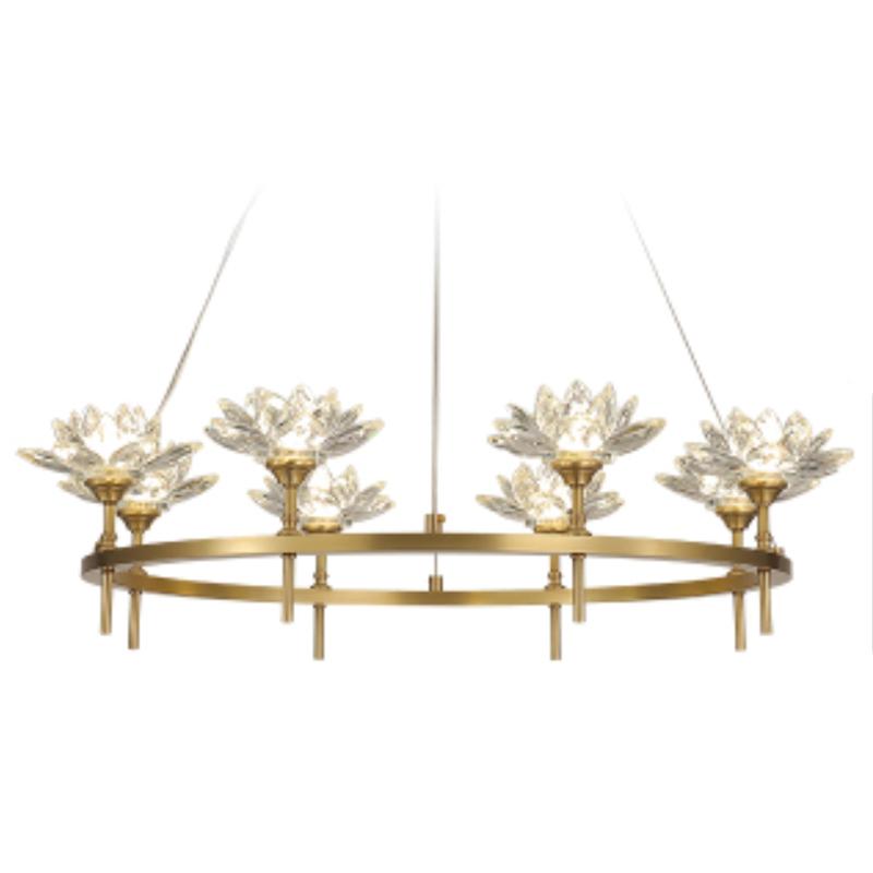 Люстра Хрустальные Цветы Лотоса Lotus flower Clear Glass lamp 8 Латунь Прозрачное Стекло Люстра Хрустальные Цветы Лотоса Lotus flower Clear Glass lamp 8 Латунь Прозрачное Стекло в Грозном | Loft Concept