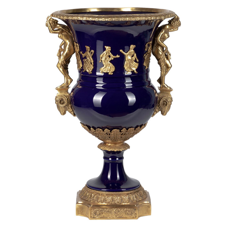 Ваза темно-синего цвета из фарфора с бронзовыми ручками в виде фигур Eden Garden porcelain and bronze Темно-синий Бронза Ваза темно-синего цвета из фарфора с бронзовыми ручками в виде фигур Eden Garden porcelain and bronze Темно-синий Бронза в Грозном | Loft Concept