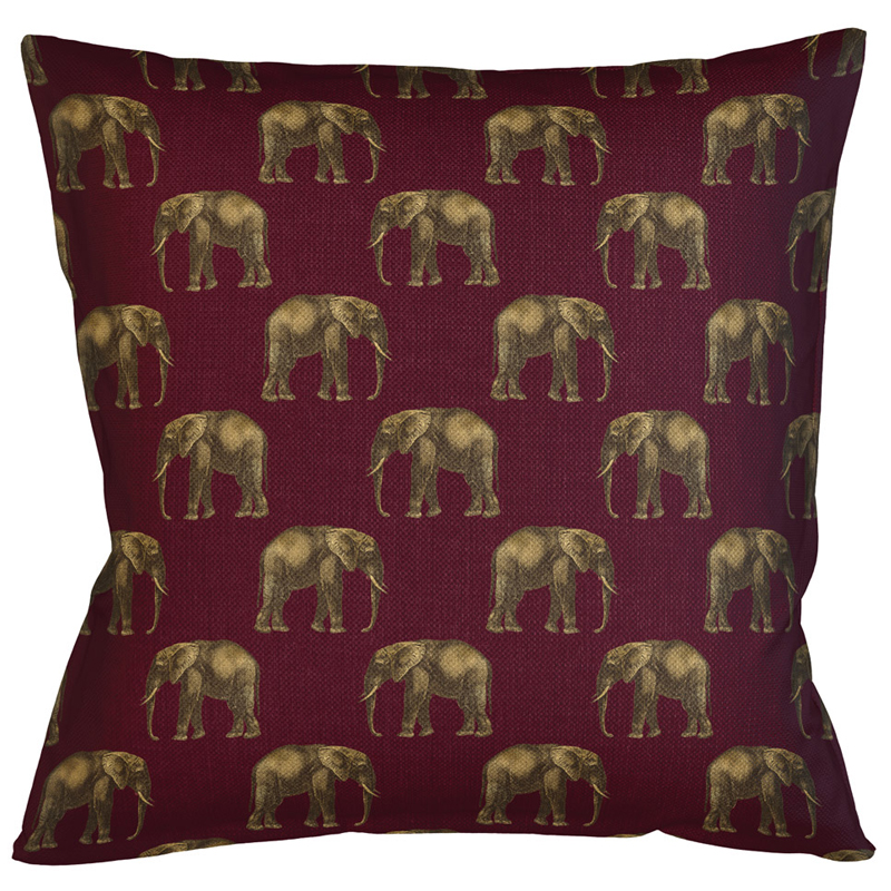 Декоративная подушка с узором из слонов Home Safari Red Коричневый Бургундский красный Декоративная подушка с узором из слонов Home Safari Red Коричневый Бургундский красный в Грозном | Loft Concept