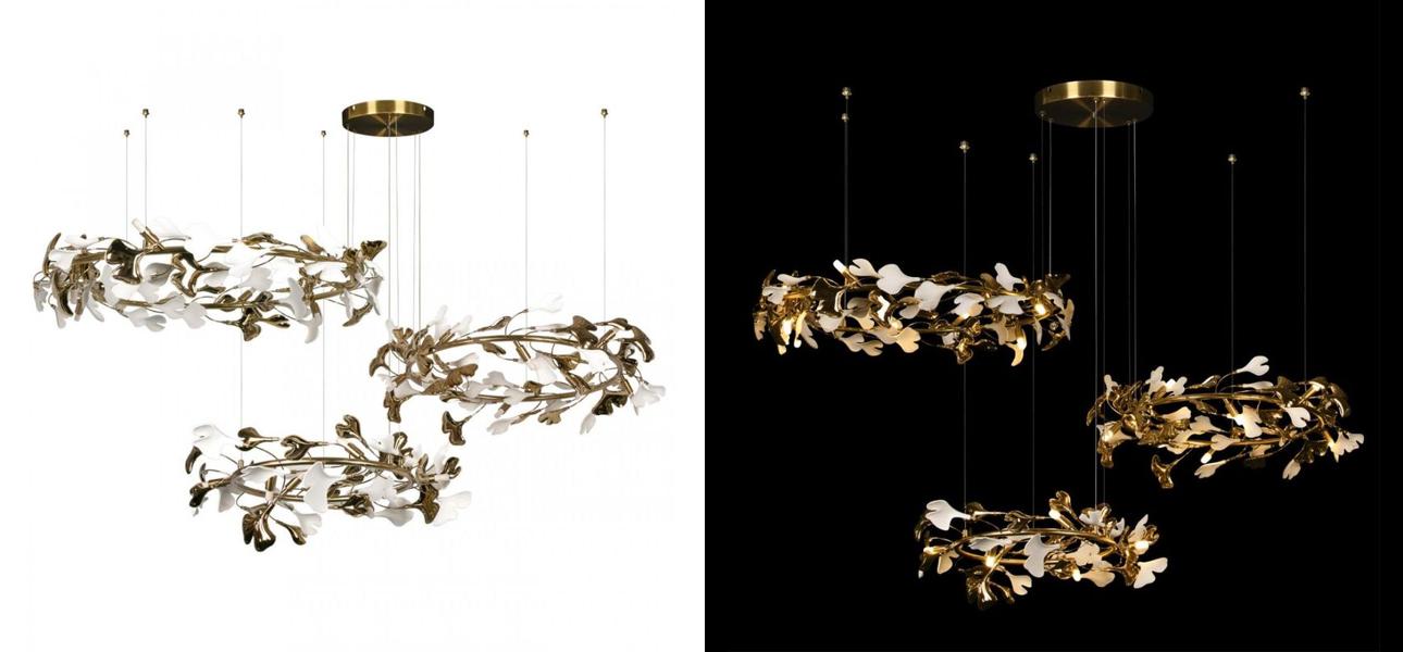 Люстра Триптих Wintery flover Gold с Белыми плафонами - фото №1