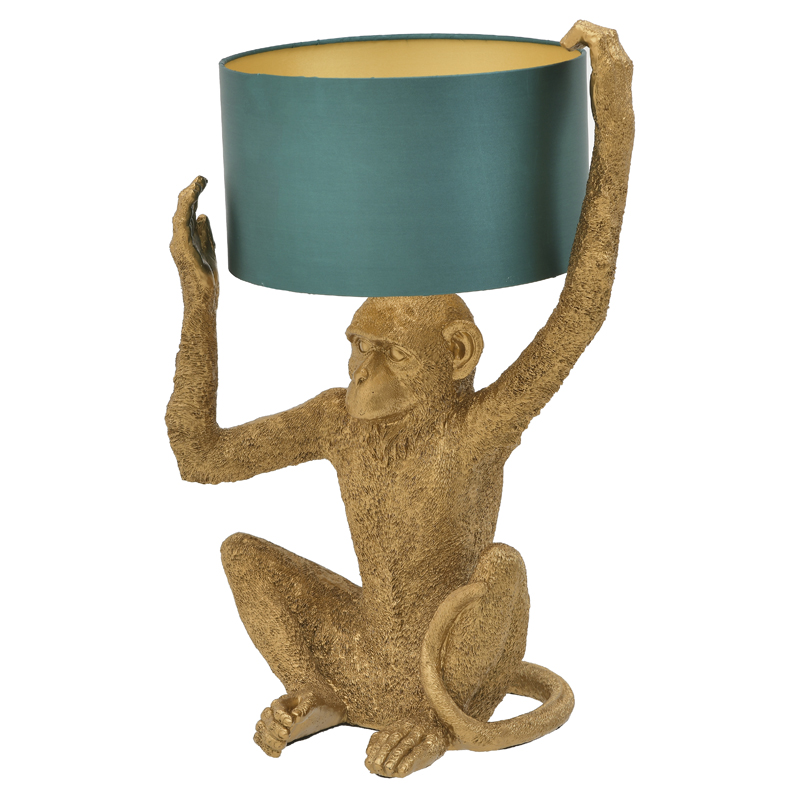 Настольная лампа Gold Monkey Holding Lampshade Золотой Бирюзовый Настольная лампа Gold Monkey Holding Lampshade Золотой Бирюзовый в Грозном | Loft Concept