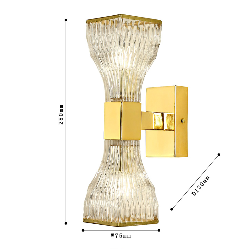 Бра с двумя плафонами из рельефного стекла GLASS HORN Gold Бра с двумя плафонами из рельефного стекла GLASS HORN Gold в Грозном