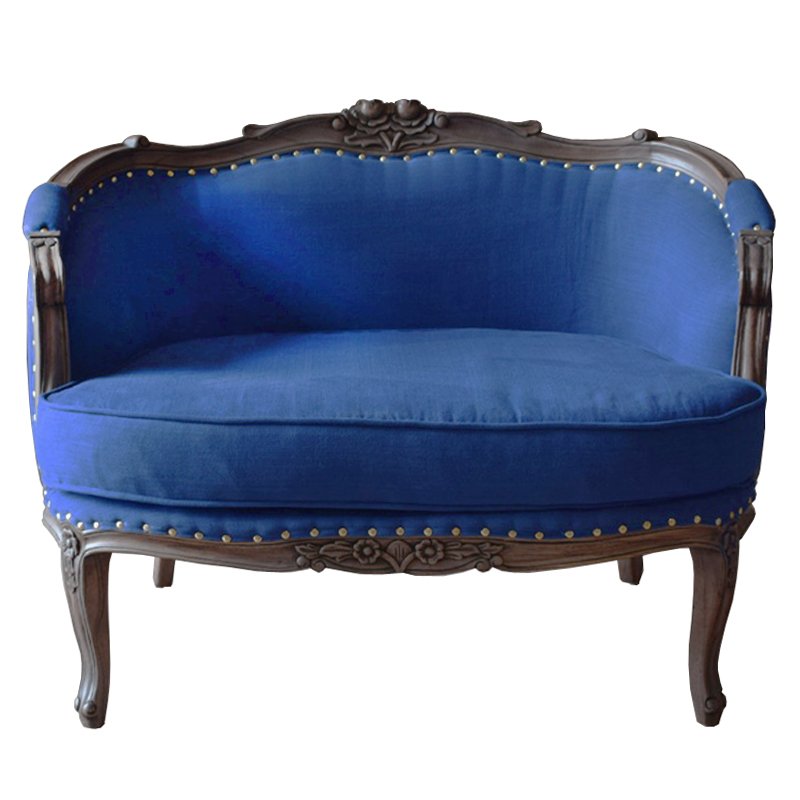 Кресло L.XV MARQUISE GONDOLA CHAIR blue linen Синий Дерево Темно-Серый Кресло L.XV MARQUISE GONDOLA CHAIR blue linen Синий Дерево Темно-Серый в Грозном | Loft Concept