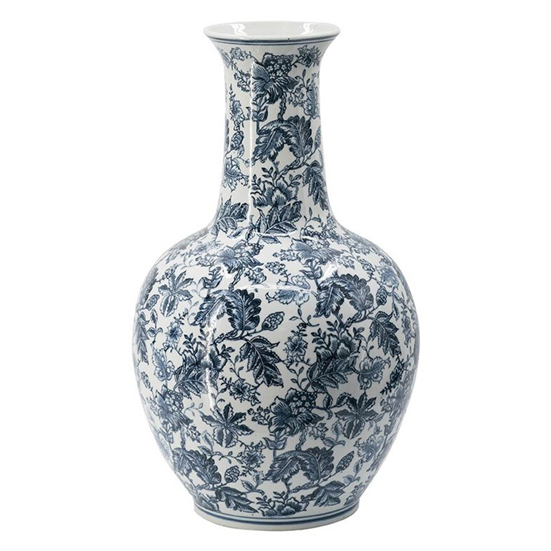 Ваза с классическим узором шинуазри синего цвета Blue & White Ornament Белый Синий Ваза с классическим узором шинуазри синего цвета Blue & White Ornament Белый Синий в Грозном | Loft Concept