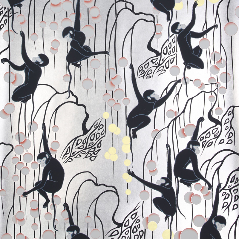 Обои ручная роспись Deco Monkeys Hunter on Sterling Silver gilded paper Обои ручная роспись Deco Monkeys Hunter on Sterling Silver gilded paper в Грозном | Loft Concept