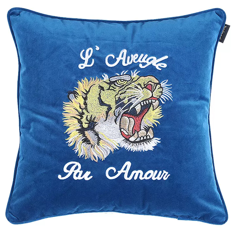 Декоративная подушка Стиль Gucci Tiger Blue Cushion Синий Желтый Белый Черный Декоративная подушка Стиль Gucci Tiger Blue Cushion Синий Желтый Белый Черный в Грозном | Loft Concept