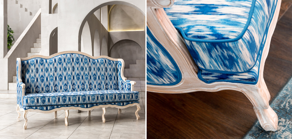 Трехместный диван с голубым узором Ikat Pattern Трехместный диван с голубым узором Ikat Pattern - Loft-Concept в Грозном