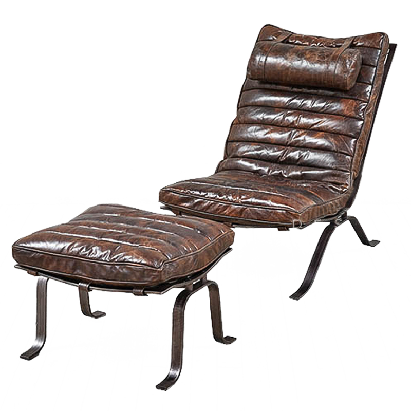 Кресло и оттоманка Loft Chillout Armchair Коричневый винтаж Металлик винтаж Кресло и оттоманка Loft Chillout Armchair Коричневый винтаж Металлик винтаж в Грозном | Loft Concept