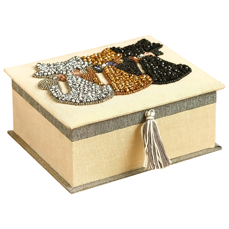 Шкатулка с вышивкой из бисера Three Cats Beads Embroidery Box Бежевый Серый Серебряный Бронза Черный Шкатулка с вышивкой из бисера Three Cats Beads Embroidery Box Бежевый Серый Серебряный Бронза Черный в Грозном | Loft Concept