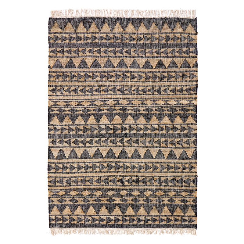 Ковер с бахромой Carpet Graphic Design Triangles Бежевый Черный в Грозном | Loft Concept 