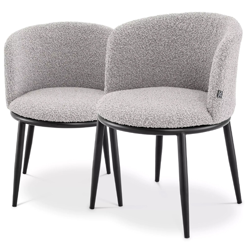 Комплект из двух стульев Eichholtz Dining Chair Filmore Set of 2 Boucle Grey Серый Черный Комплект из двух стульев Eichholtz Dining Chair Filmore Set of 2 Boucle Grey Серый Черный в Грозном | Loft Concept