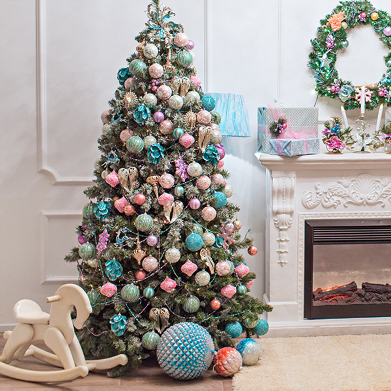 Дизайнерская Елка украшенная Розовым и Голубым декор Pink and Blue Decor Розовый Зеленый Голубой в Грозном | Loft Concept 