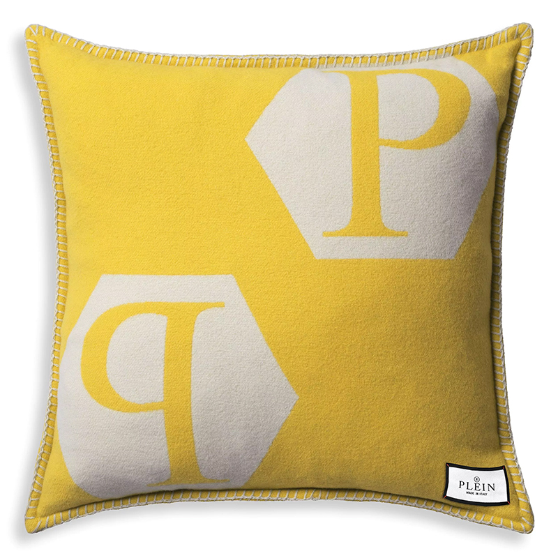 Подушка Philipp Plein Cushion Cashmere PP Logo 65 x 65 Yellow Белый Желтый Подушка Philipp Plein Cushion Cashmere PP Logo 65 x 65 Yellow Белый Желтый в Грозном | Loft Concept