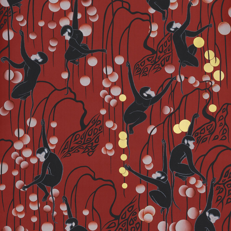 Обои ручная роспись Deco Monkeys Shanghai on Scarlet Lady dyed silk Обои ручная роспись Deco Monkeys Shanghai on Scarlet Lady dyed silk в Грозном | Loft Concept