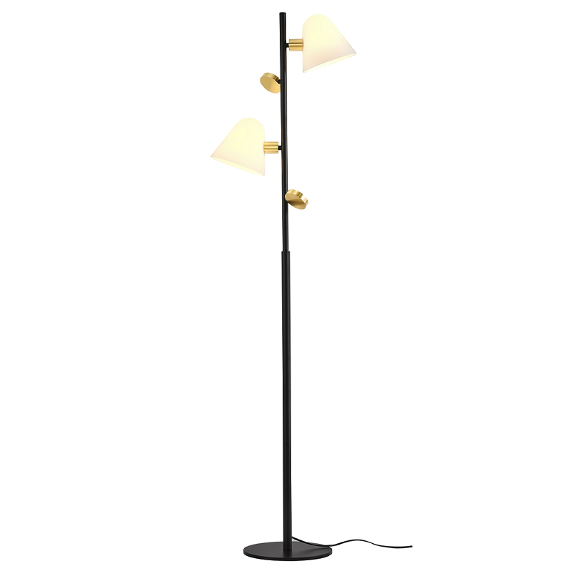 Торшер с двумя белыми матовыми плафонами Wind Bells Белый Золотой Черный Торшер с двумя белыми матовыми плафонами Wind Bells Белый Золотой Черный в Грозном | Loft Concept