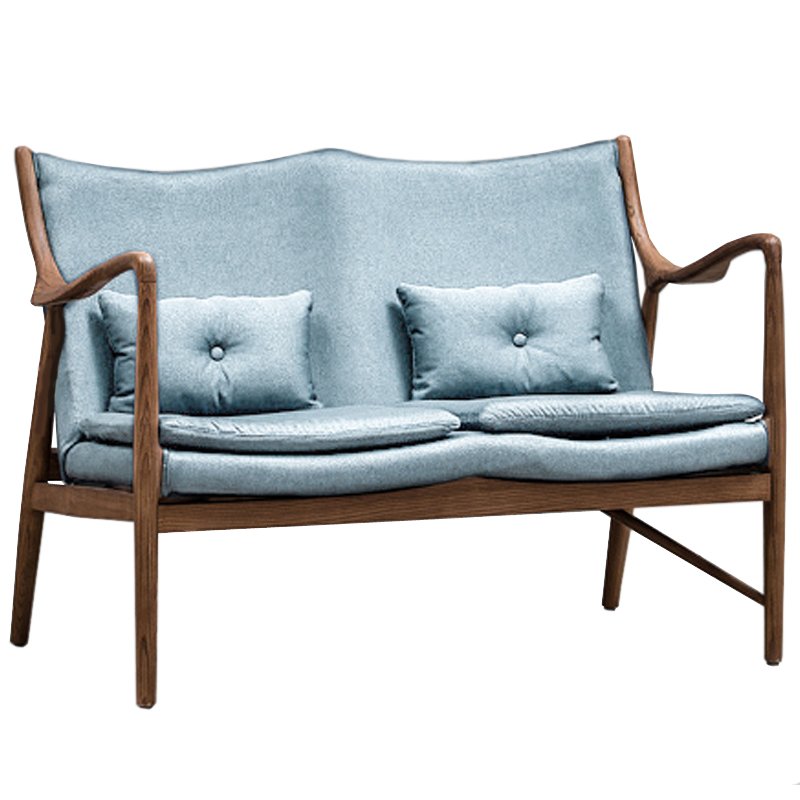 Диван Makeshift Loveseat Sofa light blue linen Голубой Дерево Табак Диван Makeshift Loveseat Sofa light blue linen Голубой Дерево Табак в Грозном | Loft Concept