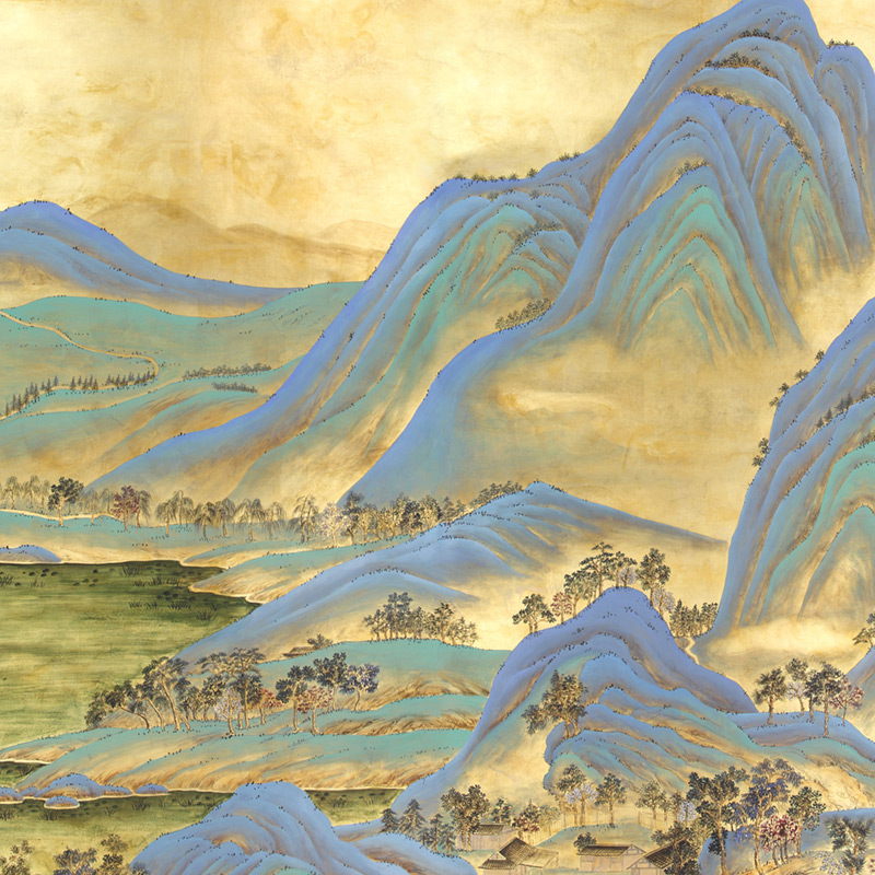 Обои ручная роспись A Thousand Li of Rivers and Mountains Original colourway on Deep Rich Gold gilded paper with gold pearlescent antiquing Обои ручная роспись A Thousand Li of Rivers and Mountains Original colourway on Deep Rich Gold gilded paper with gold pearlescent antiquing в Грозном | Loft Concept