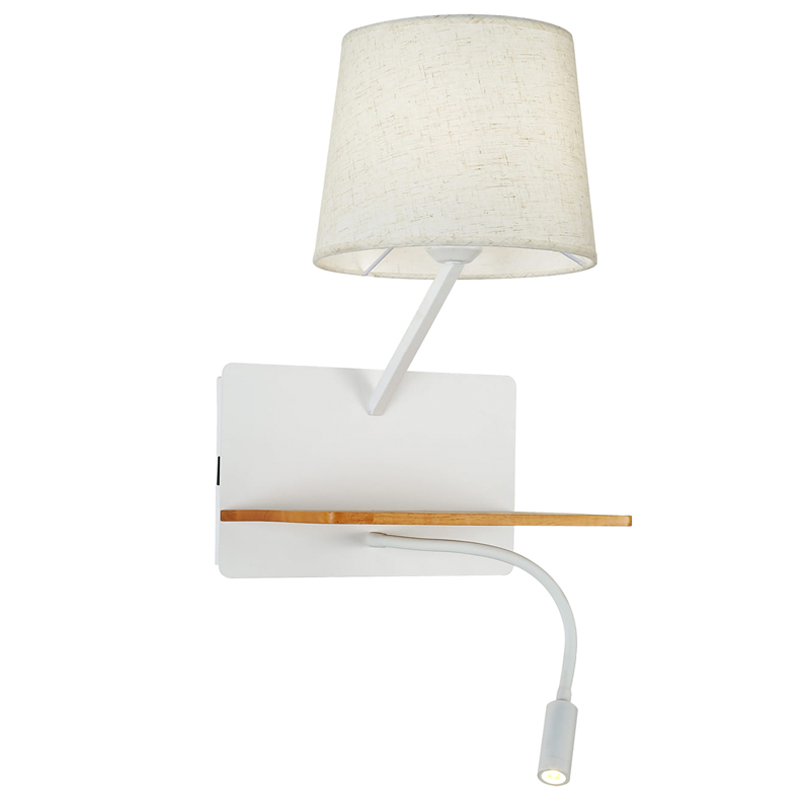 Бра с абажуром и гибким спотом Trumpet Wall White USB Белый Коричневый Бра с абажуром и гибким спотом Trumpet Wall White USB Белый Коричневый в Грозном | Loft Concept