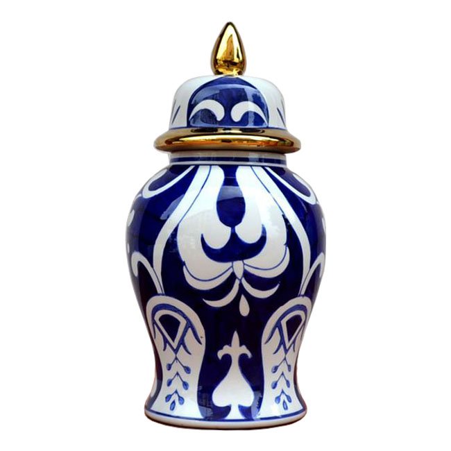 Китайская чайная ваза с крышкой Blue Pattern Белый Темно-синий Китайская чайная ваза с крышкой Blue Pattern Белый Темно-синий в Грозном | Loft Concept