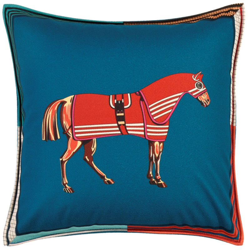Декоративная подушка Hermes Horse 41 Синий Красный Мульти в Грозном | Loft Concept 