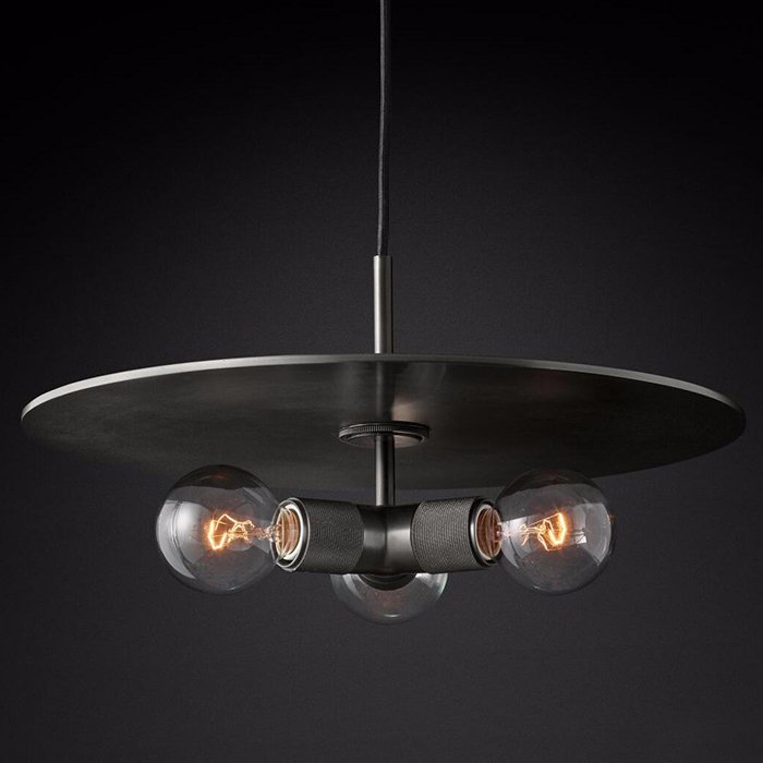 Люстра RH Utilitaire Disk Triple Pendant Black Темная бронза Прозрачное Стекло в Грозном | Loft Concept 