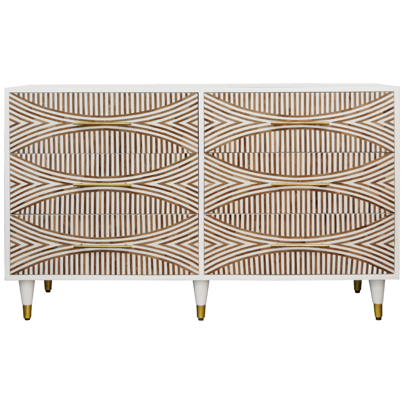 Комод с инкрустацией 6 ящиков Arc Bone Inlay 6 Drawers Белый Коричневый Золотой Комод с инкрустацией 6 ящиков Arc Bone Inlay 6 Drawers Белый Коричневый Золотой в Грозном | Loft Concept