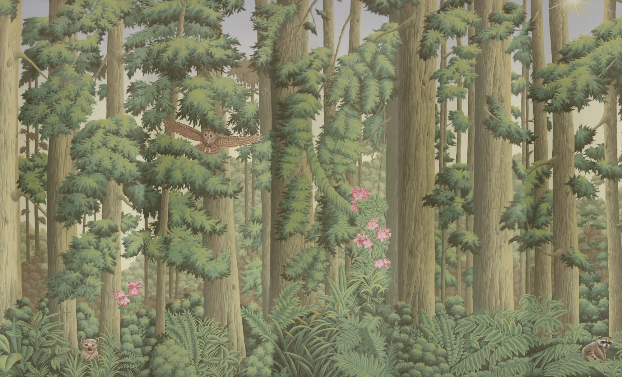Обои ручная роспись Redwoods Sequoia colourway on Aurore scenic paper Обои ручная роспись Redwoods Sequoia colourway on Aurore scenic paper - постер Loft-Concept в Грозном