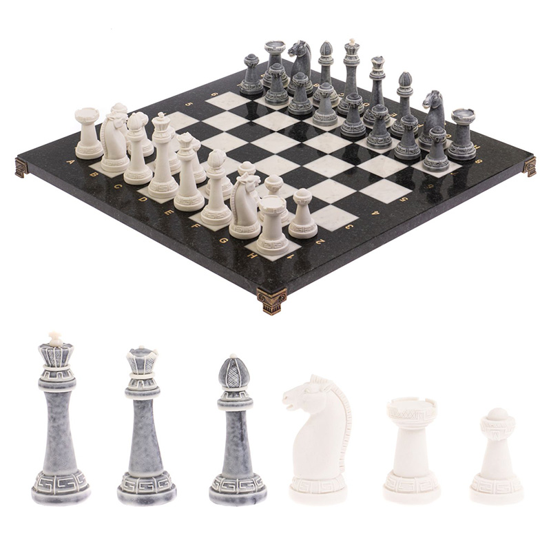Шахматы Стаунтон с доской из натуральных камней Decorative Thematic Chess Черный Серый Белый Золотой Шахматы Стаунтон с доской из натуральных камней Decorative Thematic Chess Черный Серый Белый Золотой в Грозном | Loft Concept
