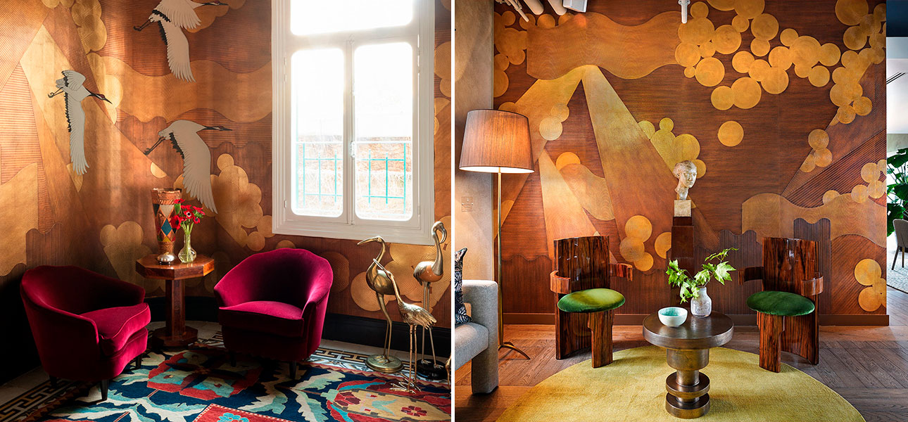 Обои ручная роспись Namban Polished Copper on Deep Rich Gold gilded paper - фото