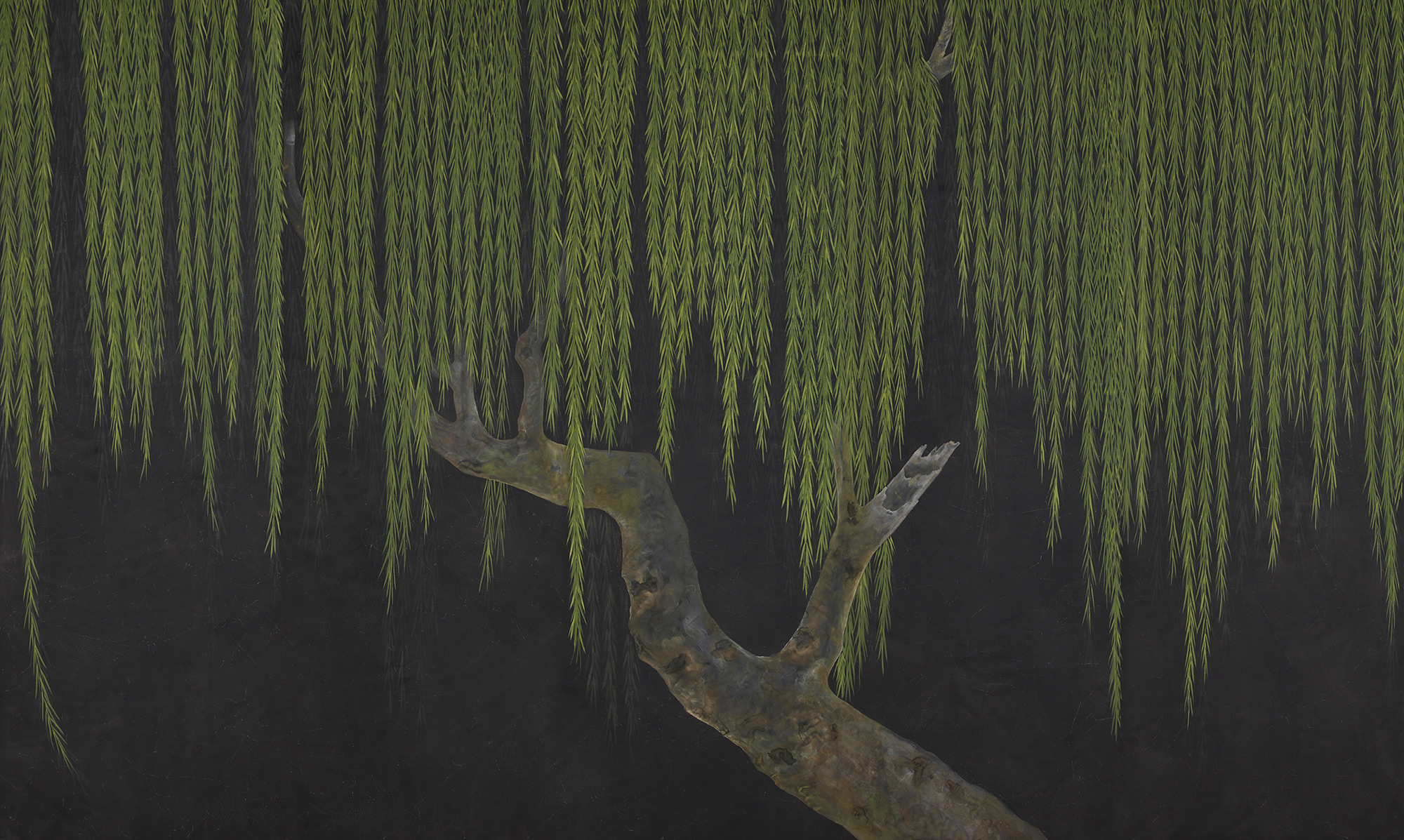 Обои ручная роспись Willow Original colourway on Edo Night painted silk Обои ручная роспись Willow Original colourway on Edo Night painted silk - постер Loft-Concept в Грозном