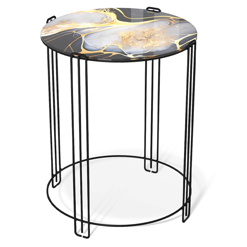Стол журнальный круглый со столешницей из стекла Gold and Black Marble Черный Золотой Стол журнальный круглый со столешницей из стекла Gold and Black Marble Черный Золотой в Грозном | Loft Concept