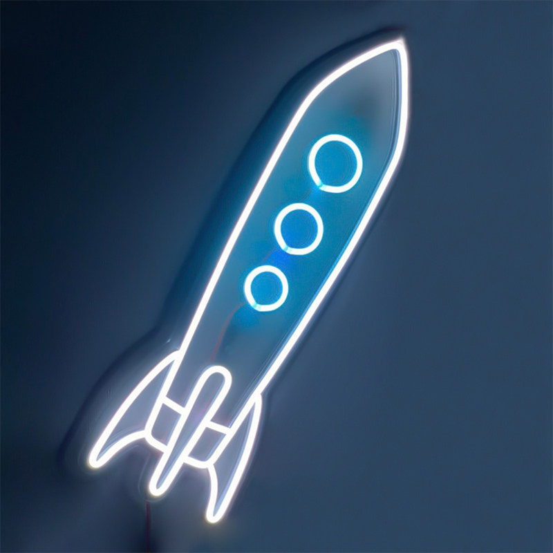Неоновая настенная лампа Rocket Neon Wall Lamp Белый Голубой Неоновая настенная лампа Rocket Neon Wall Lamp Белый Голубой в Грозном | Loft Concept